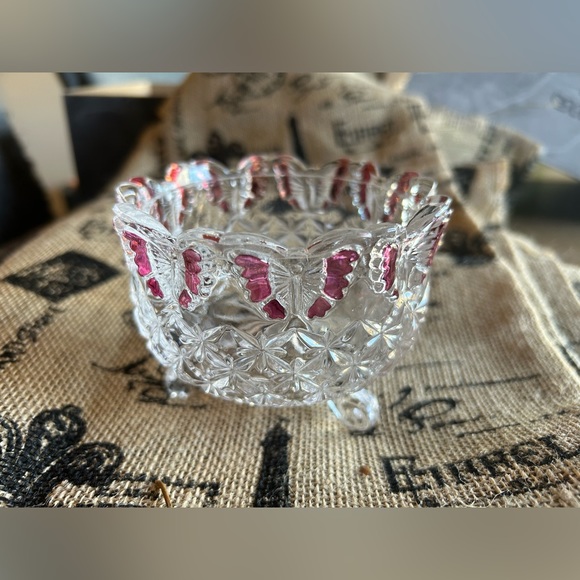 RARE Hofbauer Red Papillon/Butterfly Crystal Footed Bowl.  Truly Beautiful! - Picture 5 of 6